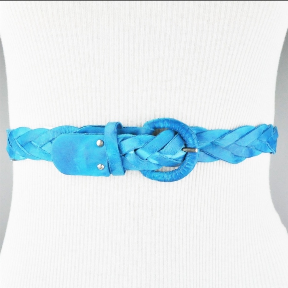 BCBGENERATION BELT REAL LEATHER BLUE BRAID BOHO